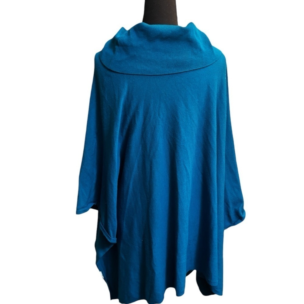 🎉4/20$ CHARTER CLUB Women’s Cowl Neck Sharkbite Hem Teal Poncho Shawl Petite SM